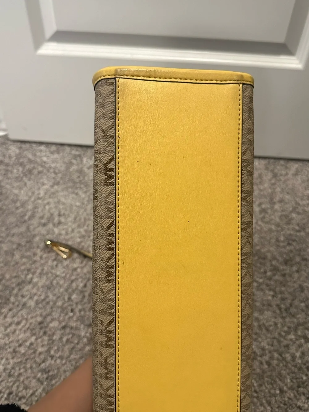 Michael Kors Brown Logo Tote with Yellow Trim